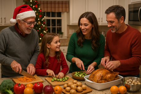 Preparing Christmas Dinner as a Family